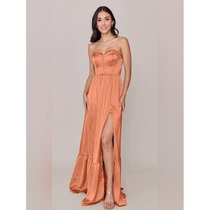 Revelry Valentina Satin Dress Strapless Sweetheart Tangerine Women's Size 10